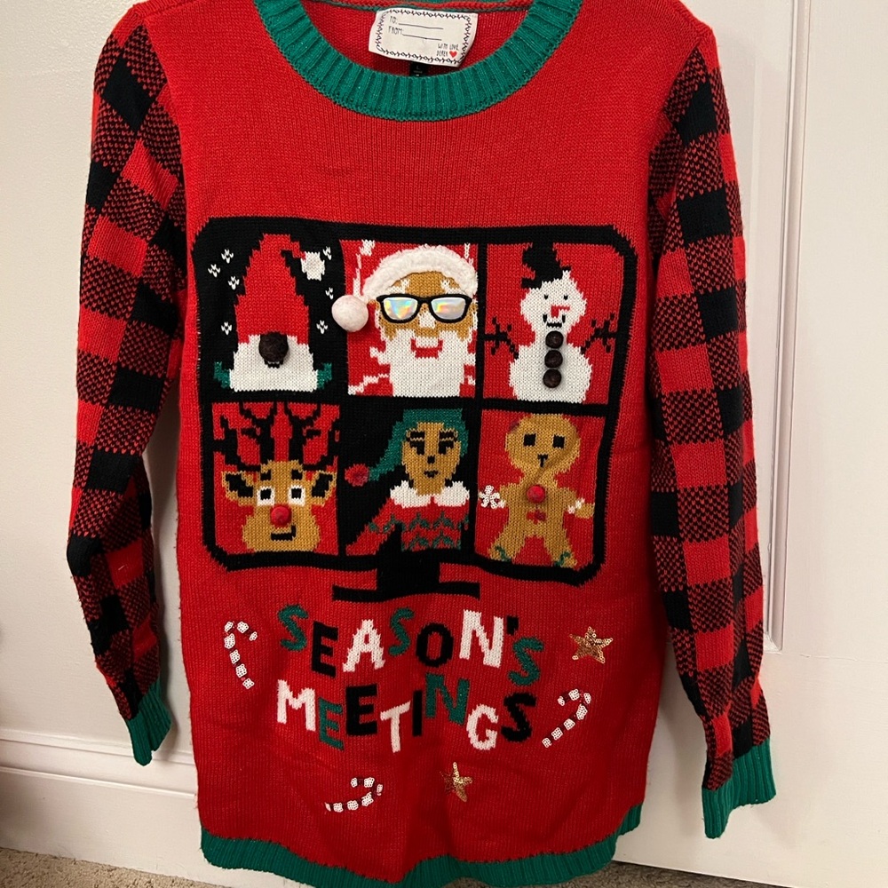 Ugly Christmas Sweater Season’s Meetings festive red